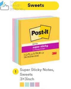 Contoh Alat Perlengkapan Kantor merk 3M Post-it , Gambar Produk 3M Post-it 654-4SSSWT Super Sticky Note Sweets 76x76mm 360 Sheets harga 50700 di Toko Peralatan Sekolah Murah